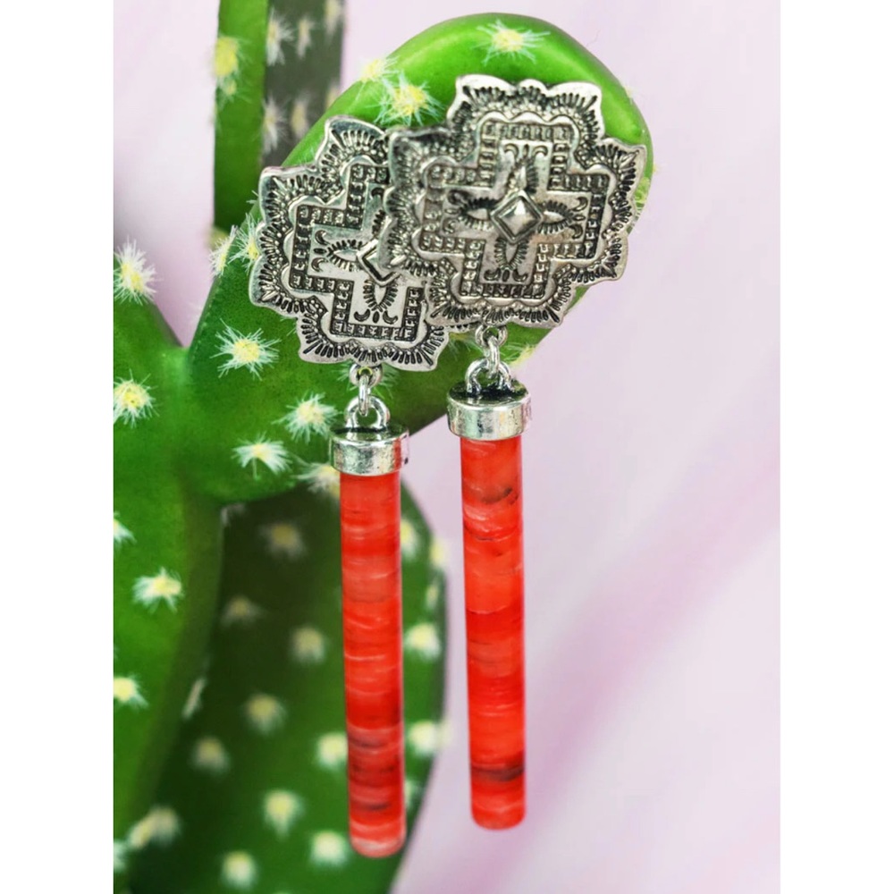 orange spirit falls cross earrings, new!